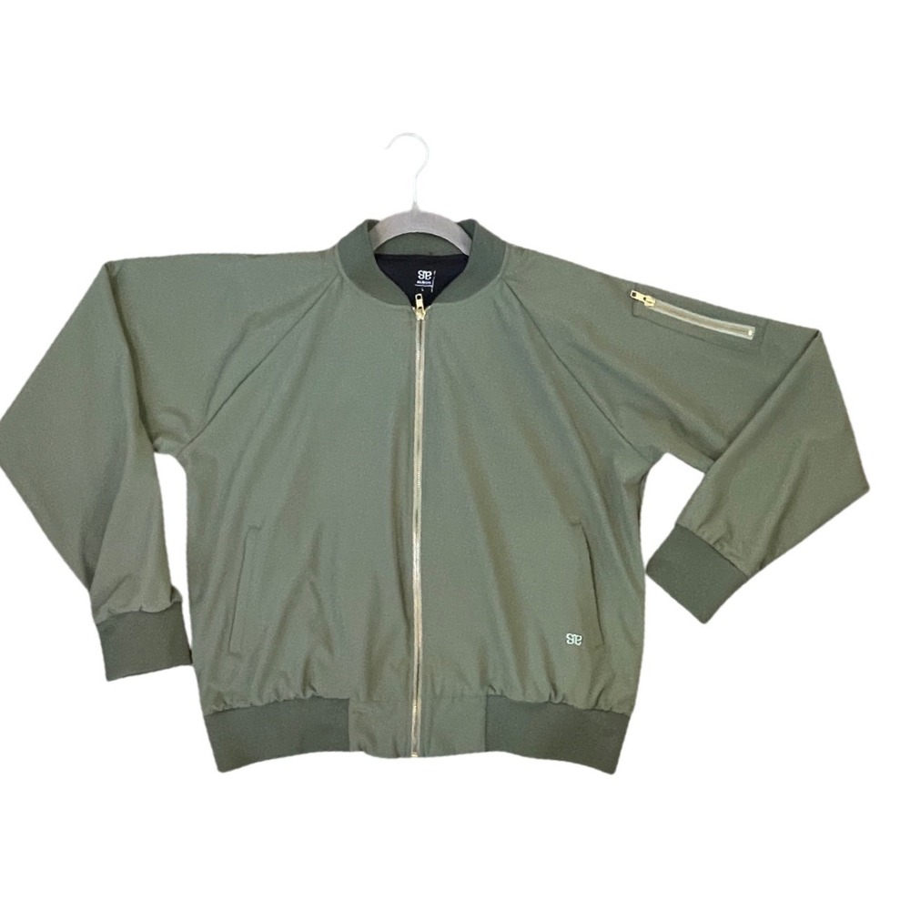 Albion Fit Sage Green Bomber Jacket Womens Large Full Zip Lightweight Stretch L